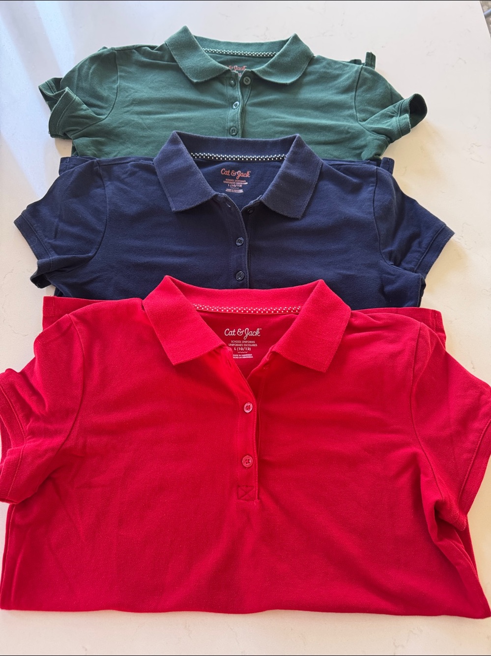 Girls Cat & Jack Polo Shirt Trio - Red, Navy, Green Sz: L (10-13)